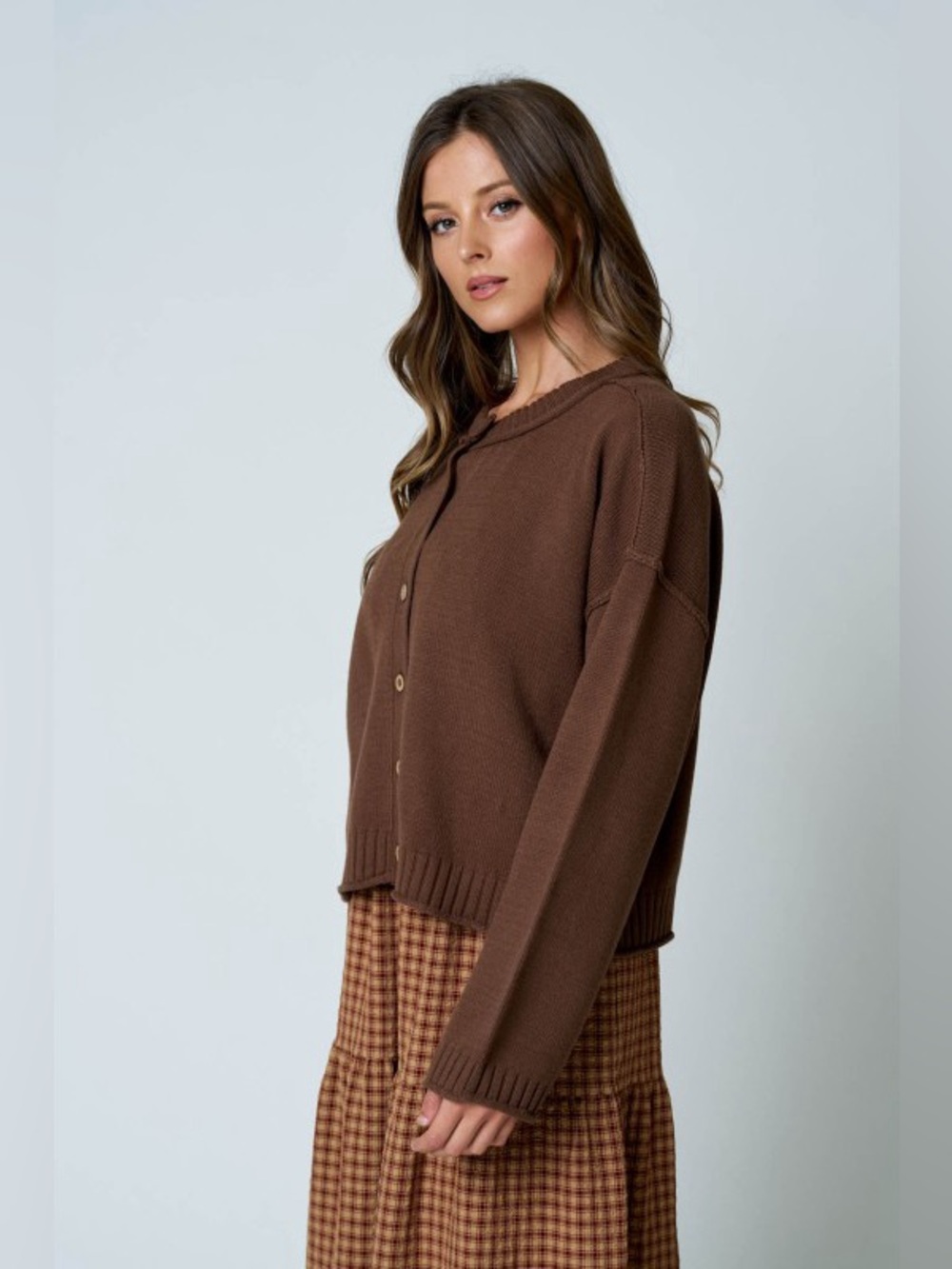 Brown Raw Edge Cardigan